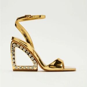 Gold Crystal Ankle Strap Wedges